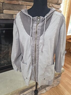 XCVI Light Gray Hooded Zip Utility Jacket Womans Size Xl